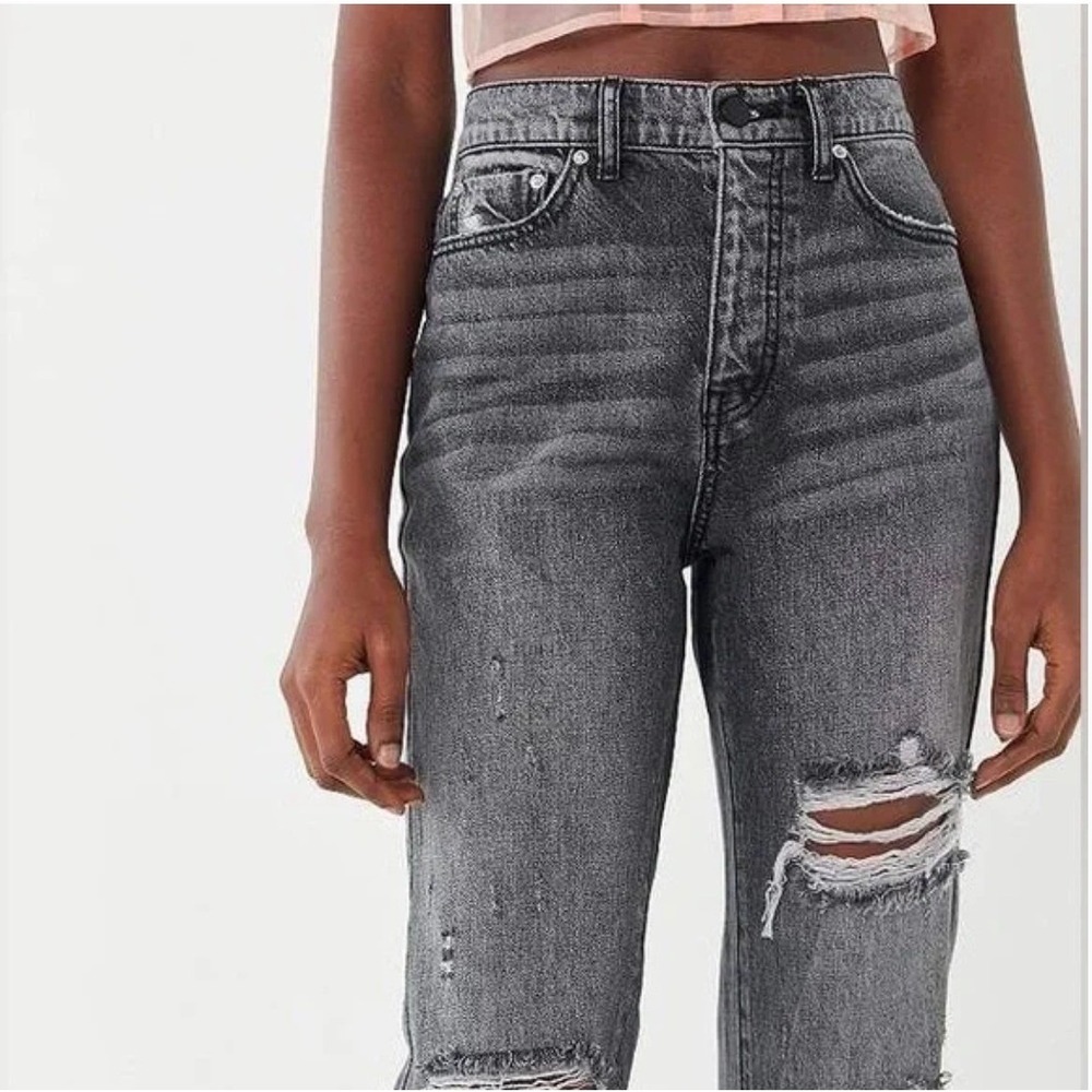 BDG Slim Straight Jeans 27 Black Distressed Ripped High Rise Grunge Streetwear - Picture 3 of 14